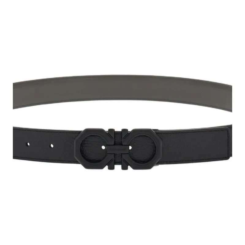 FERRAGAMO Cow Leather Leather Belts Men's Black Width: 3.2CM-2