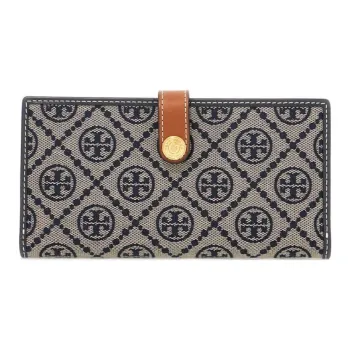 TORY BURCH Jacquard With Calfskin Trim Wallet Women's Marine Blue