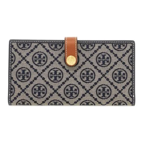 TORY BURCH Jacquard With Calfskin Trim Wallet Women's Marine Blue