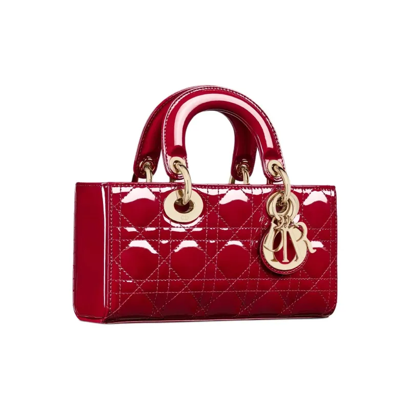 DIOR Lady D JOY Patent Leather Cowhide Dior Bag Shoulder Bag Crossbody Bag Handbag Small Size Women's Cherry Red-3