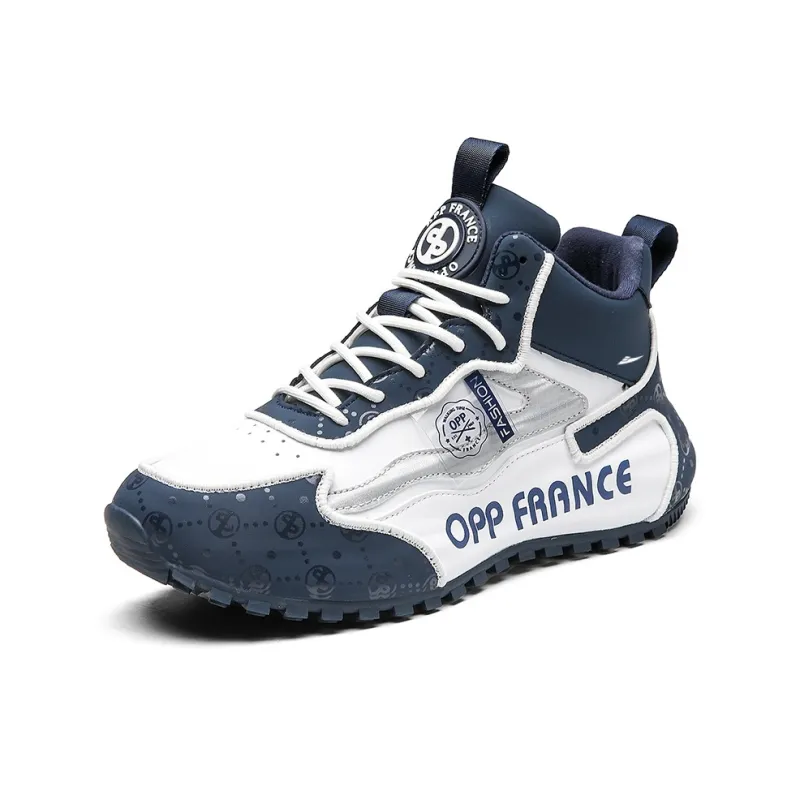 Kuding Casual Shoes Unisex High Top Black Gray/White Dark Blue-5