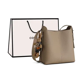 COMELY Cow Leather Bonded Synthetic Leather Bucket Bag Shoulder Bag Regular Women's Khaki