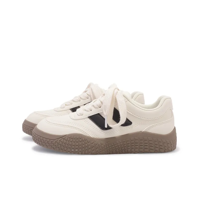 Miss Zhang Anti Slip Wear Resistant Low Top Skateboard Shoes Women's Beige Black-3