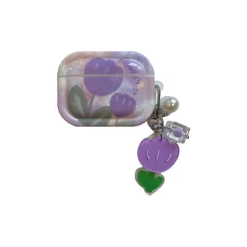 Baohuguang Compatible With AirPods 2/pro/1 TPU Ins Purple Tulip High Quality Headphone Cases