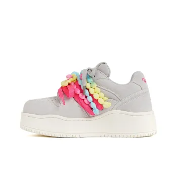 WANDER AROUND Anti Slip And Wear Resistant Height Increasing Low Top Skateboard Shoes Women's Colorful Ribbon Gray