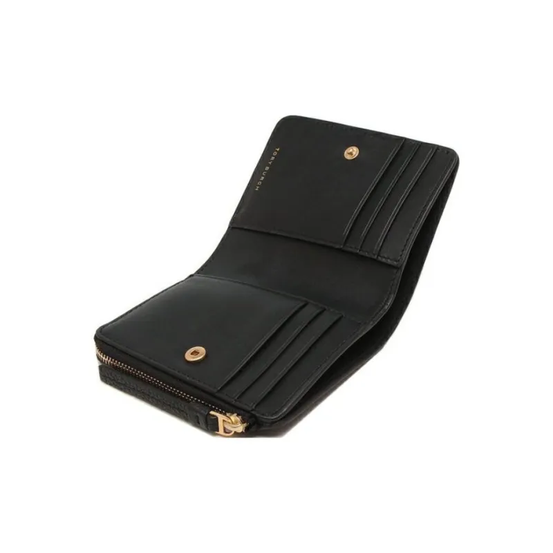 TORY BURCH McGraw Litchi Grain Leather Coin Purses Wallets Regular Women's Black-3