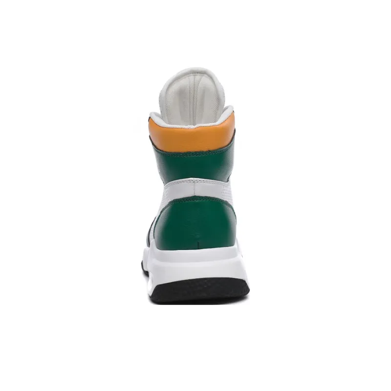 Babinda Men's Shoes Slip-Resistant High-Top Casual Shoes Men's White Green-6