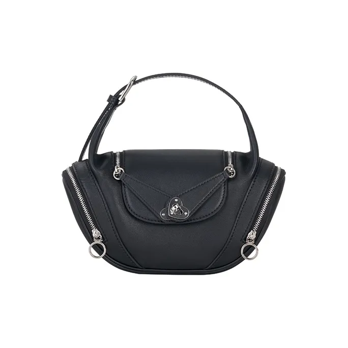 HXXXXS Top Grain Cow Leather Handbag Women's Black/Cookie/Floral Pink-1