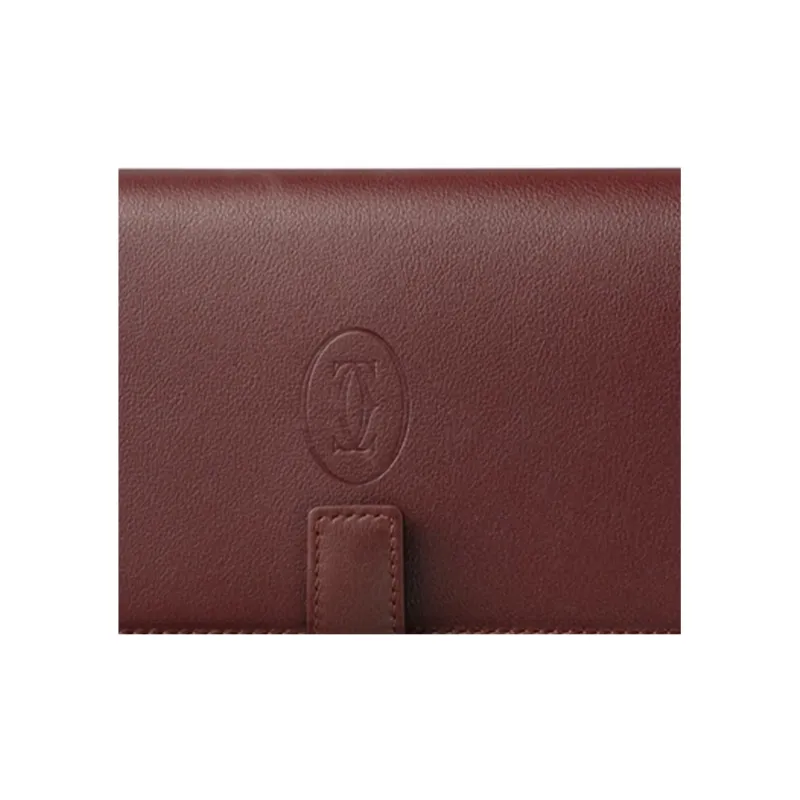 CARTIER Calfskin Leather Clip Card Clip Wallet Unisex Burgundy-3