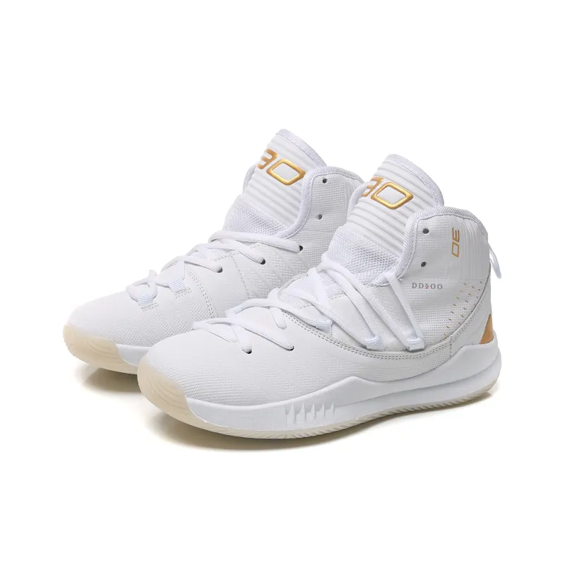 DD&OO Wear-Resistant Breathable Height Increasing High-Top Basketball Shoes Unisex White Gold-11