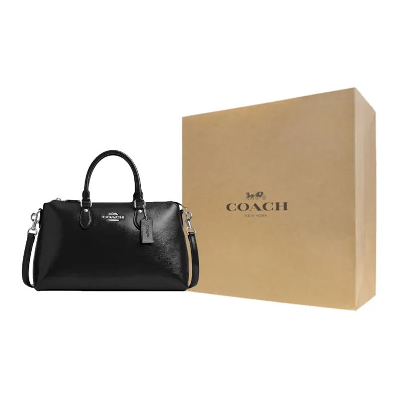 COACH Patent Leather Shoulder Bag Crossbody Bag Handbag Large Size Women's Black-8