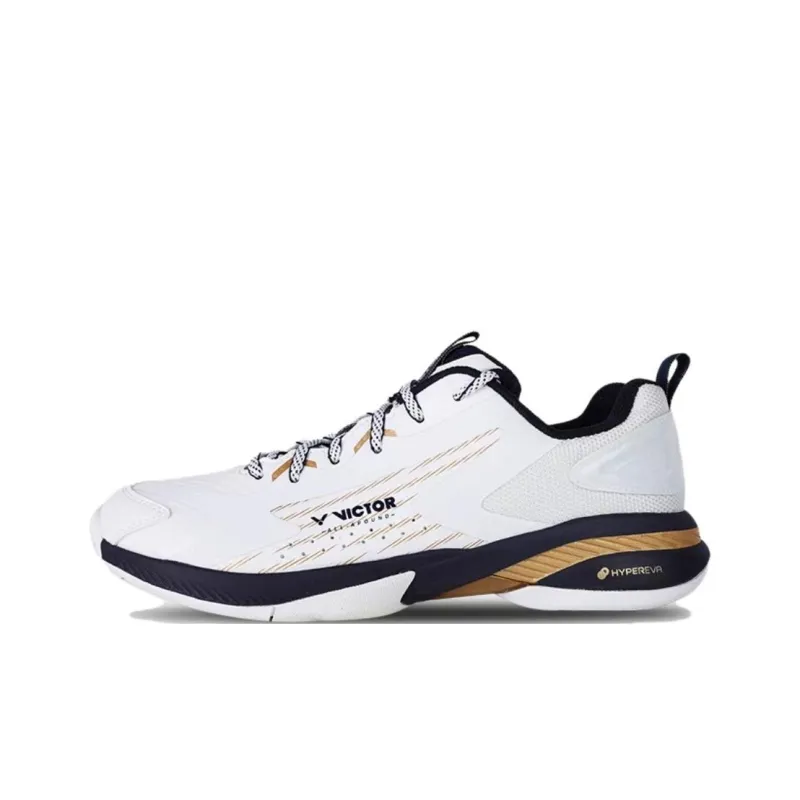 VICTOR Anti-Slip Wear-Resistant Low-Top Badminton Shoes Unisex White Blue And Gold-0
