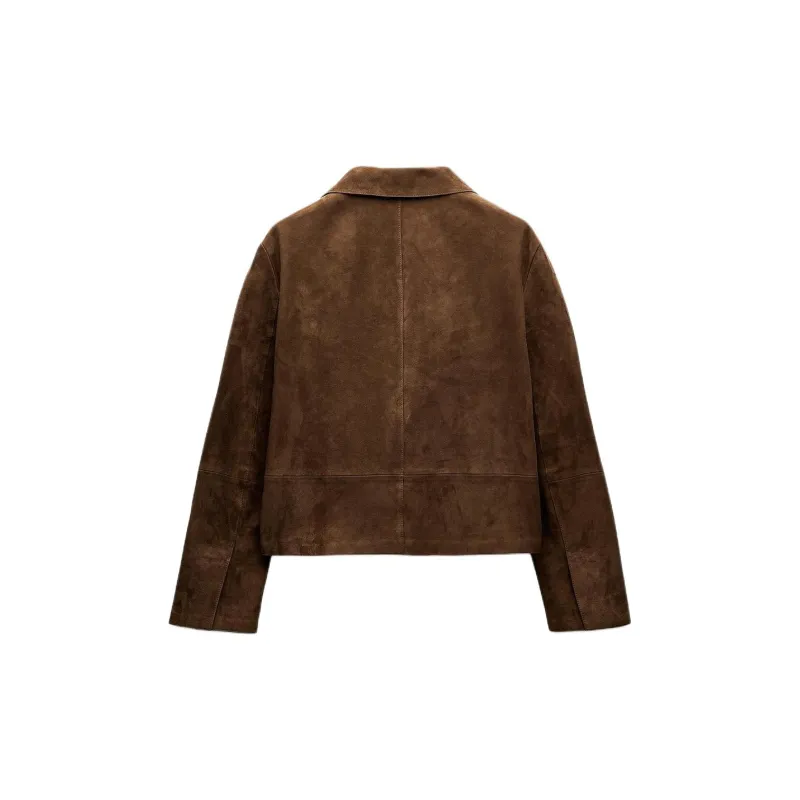 ZARA ZW Series Leather Jacket Women's Brown-1
