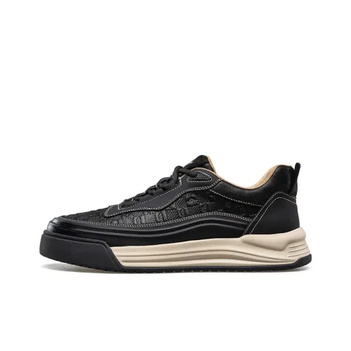 KANGNAI Skateboard Shoes Men Low Top Black/Brown