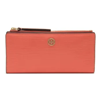 TORY BURCH Robinson Patent Leather, Cross Grain Leather Wallet Women's Coral Pink