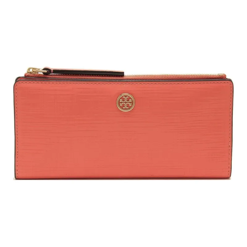 TORY BURCH Robinson Patent Leather, Cross Grain Leather Wallet Women's Coral Pink-0