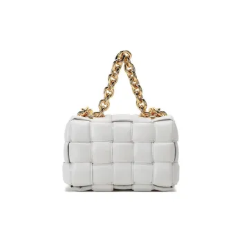 Bottega Veneta Chain Cassette Padded Intreccio Shoulder Bag Chalk