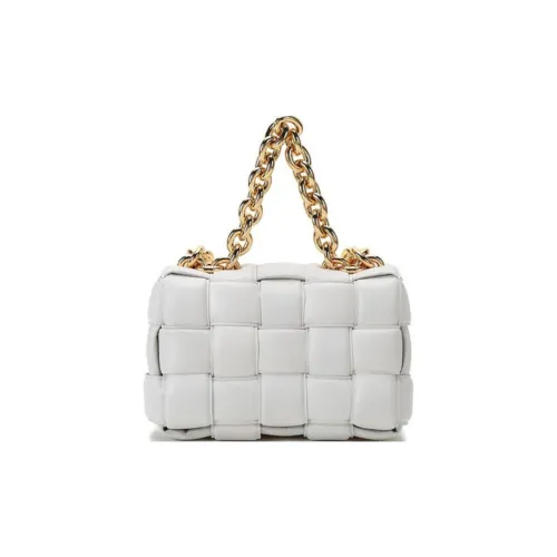 Bottega attracted Chain Cassette Padded Intreccio Shoulder Bag Chalk