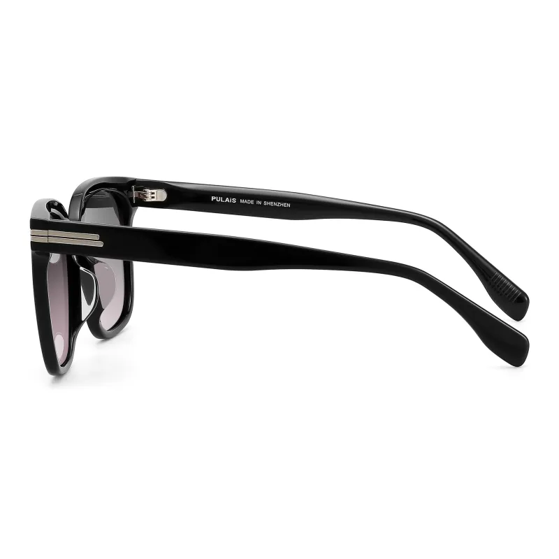 PULAIS Plate Frame Square Sunglasses Men's Black-2
