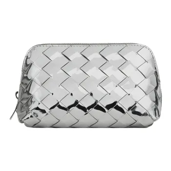 Bottega Veneta Intrecciato Sheepskin Makeup Bag Women's Silver