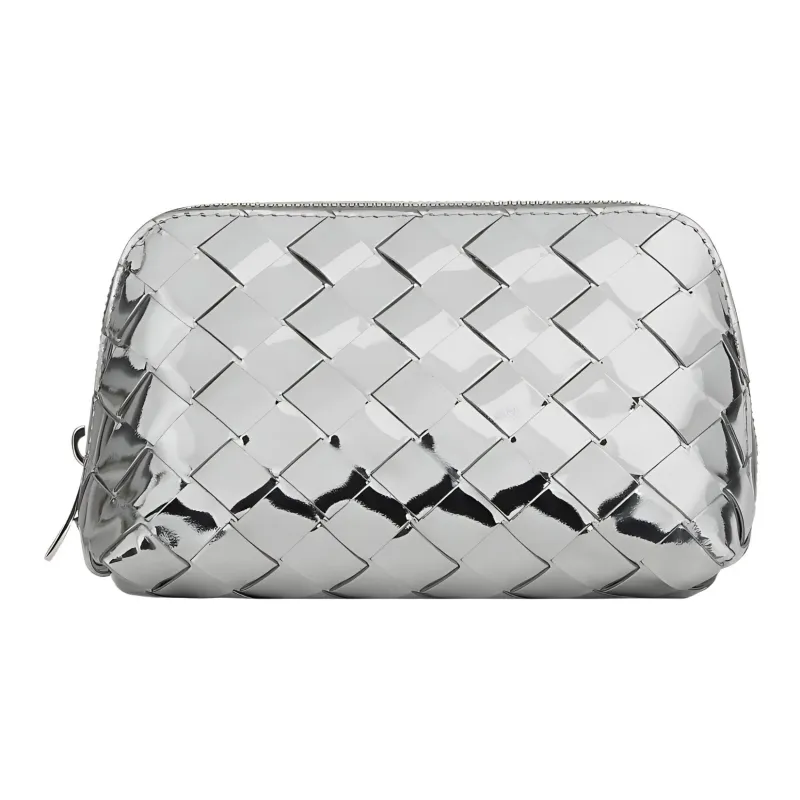 Bottega Veneta Intrecciato Sheepskin Makeup Bag Women's Silver-0