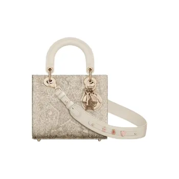 DIOR Lady Dior Around The World Print Calfskin Shoulder Bag Crossbody Bag Handbag Small Size Women's Gold