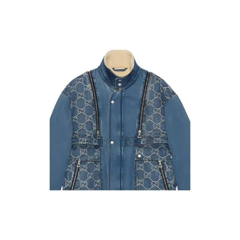 GUCCI Denim Jackets Men Blue With White Lettering-3