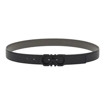 FERRAGAMO Cow Leather Leather Belts Men's Black Width: 3.2CM