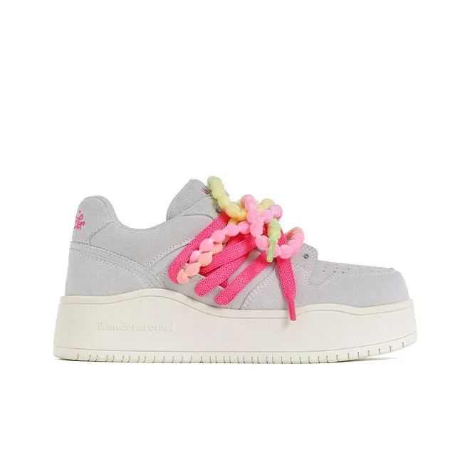 WANDER AROUND Anti Slip And Wear Resistant Height Increasing Low Top Skateboard Shoes Women's Colored Ribbon Gray-1