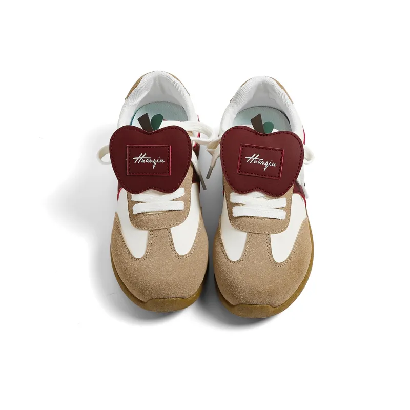 HUANQIU Anti Slip And Wear Resistant Lightweight Low Top Skateboard Shoes Women's Beige Burgundy-5
