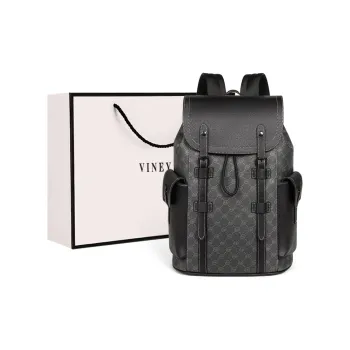 VINEY Synthetic Leather Double Shoulder Backpack Large Size Men's Black