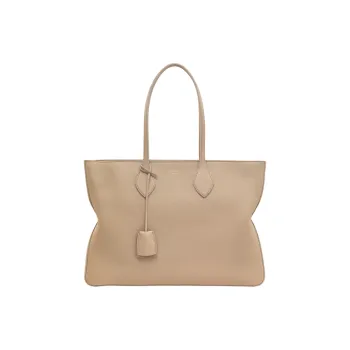 FERRAGAMO Calfskin Tote Bag Shopping Bag Shoulder Bag Handbag Large Size Women's Stone Color