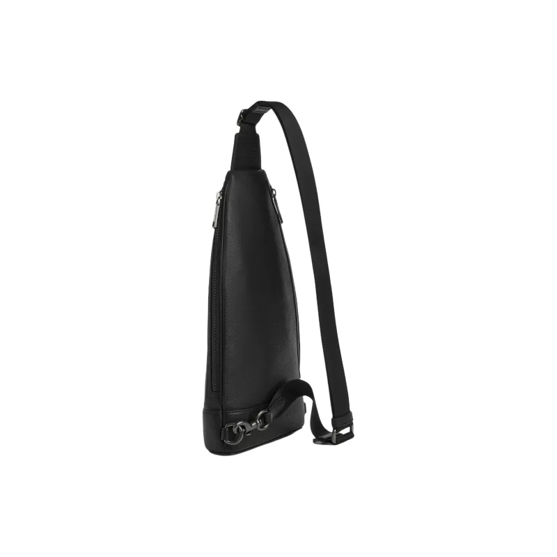 COACH Dominic Refined Pebbled Leather Sling Bag Trumpets Unisex Black-1