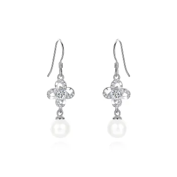 Shiban Alloy Zircon Pearl Beads Earrings Women's