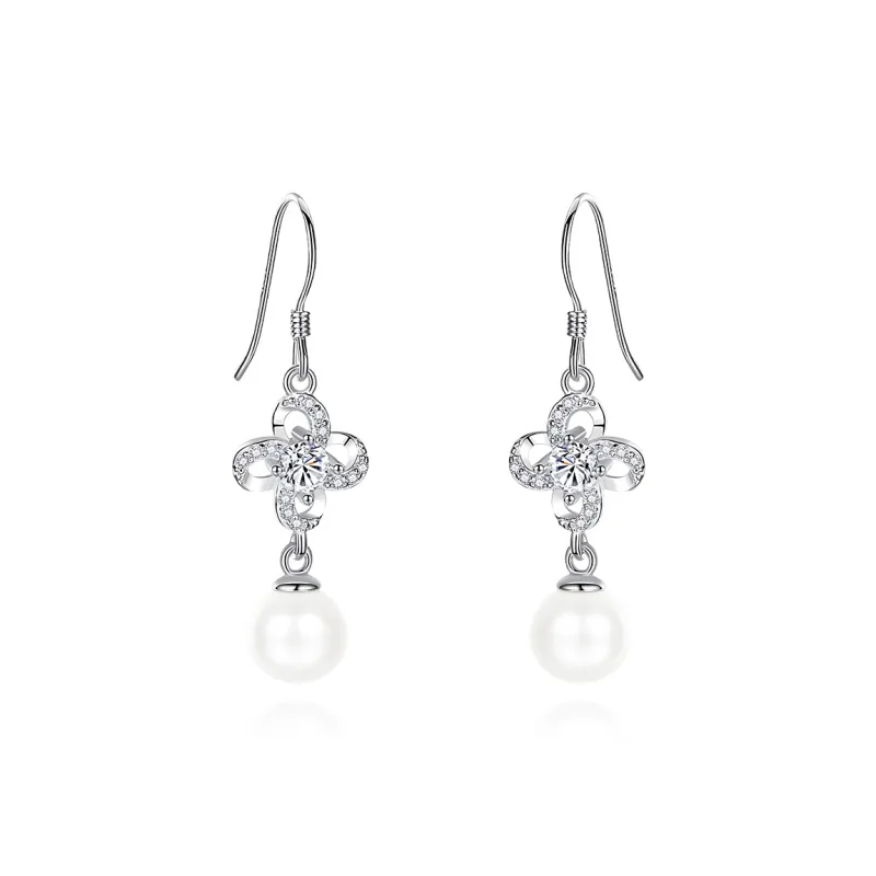 Shiban Alloy Zircon Pearl Beads Earrings Women's-0