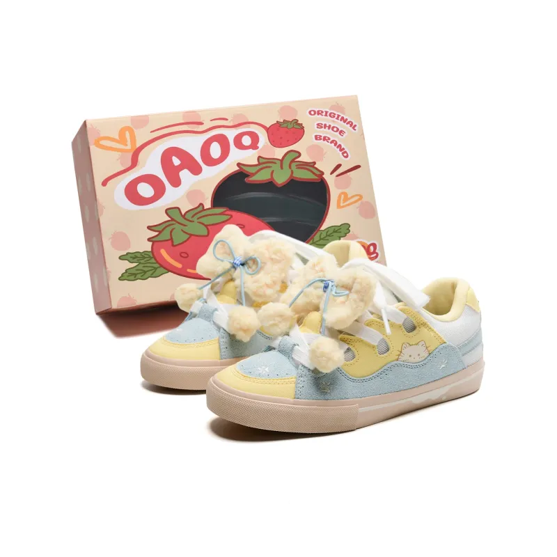 OAOQ Low-Top Skateboard Shoes Unisex White Yellow Blue-74