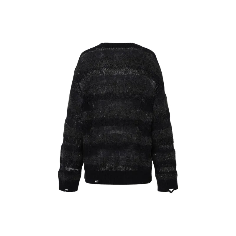 MOCO Sweater Women's Black Gray Stripes-1