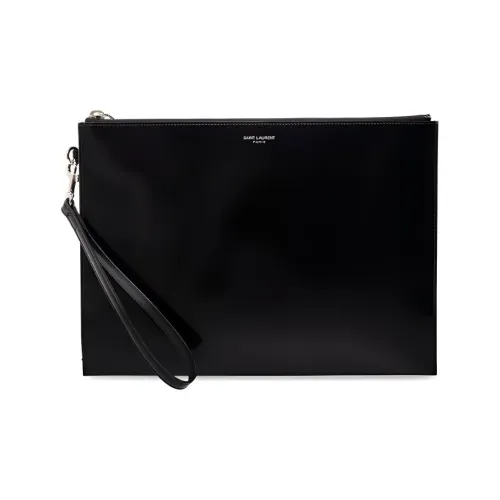 SAINT LAURENT Patent Leather Calfskin Clutch Men's Black