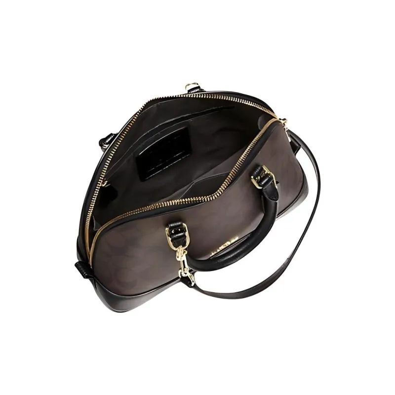 COACH Sierra Canvas With Leather Handbag Medium Size Women's Dark Coffee-3