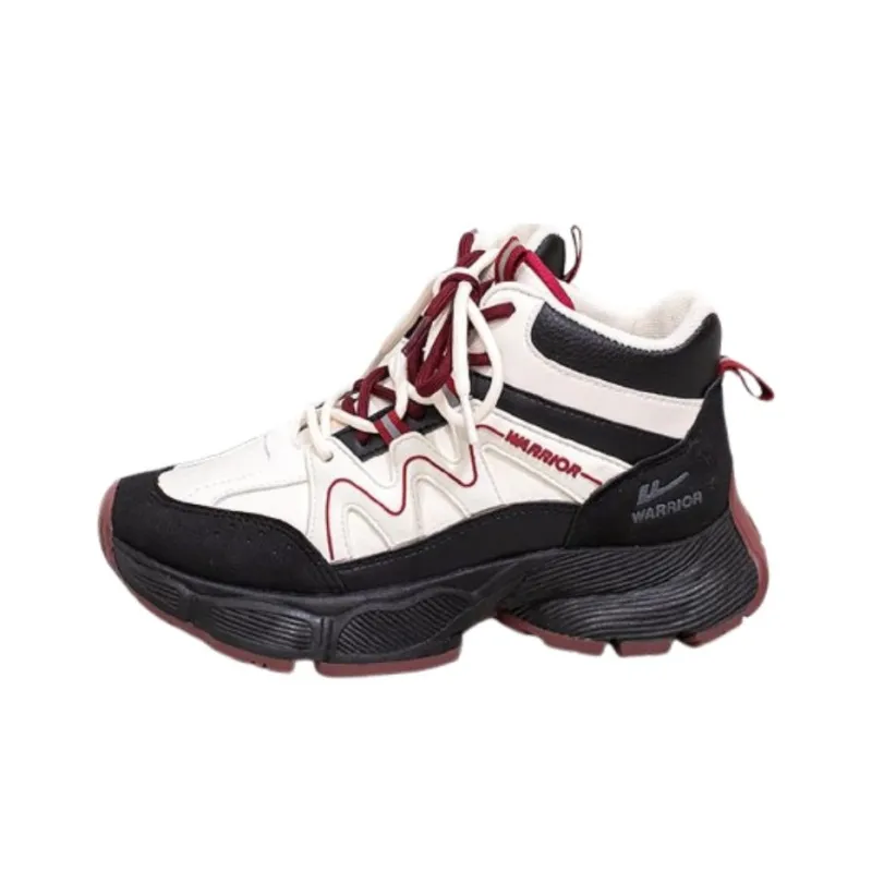 Warrior Wear Resistant Slip Resistant High Top Chunky Sneakers Women's Beige Black Red-0