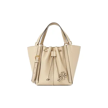 TORY BURCH McGraw Cow Leather Bucket Bag, Handbag, Crossbody Bag Women's Ecru