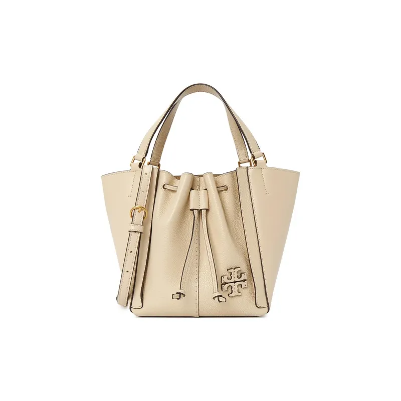 TORY BURCH McGraw Cow Leather Bucket Bag, Handbag, Crossbody Bag Women's Ecru-0