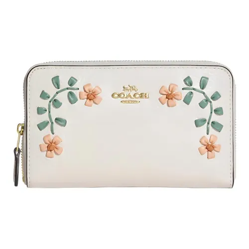 COACH Id Zip Wallet Leather Scott Holder Trunk Bag Wallet Medium Size Women's Chalk White Print