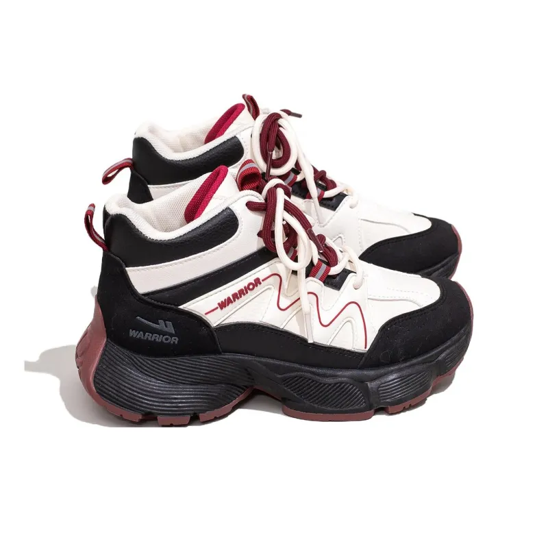 Warrior Wear Resistant Slip Resistant High Top Chunky Sneakers Women's Beige Black Red-3