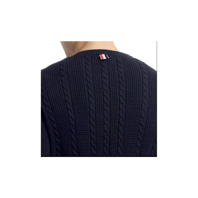 THOM BROWNE RWB Striped Cable Knitted Crewneck Jumper-3
