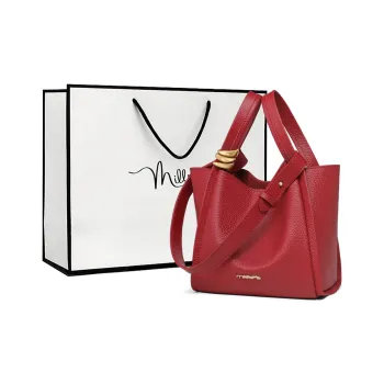 MILLIE'S Cow Leather Shoulder Bag, Crossbody Handbag, Basket Bag, Bucket Bag Regular Women's Red