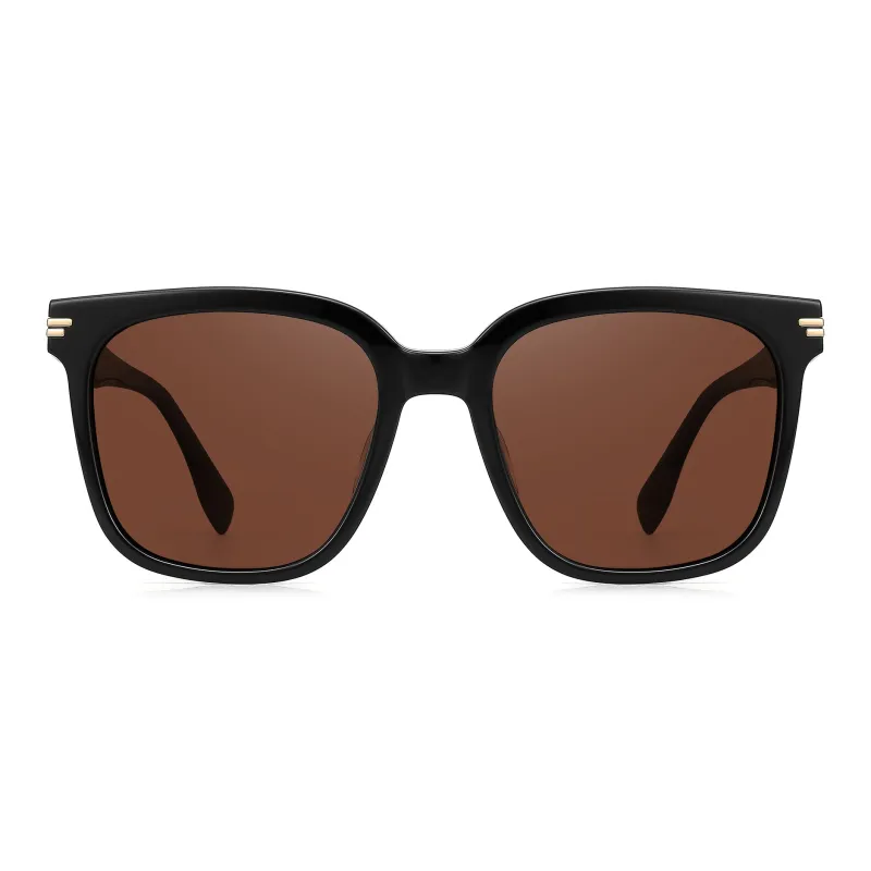 PULAIS Plate Frame Square Sunglasses Men's Black-12