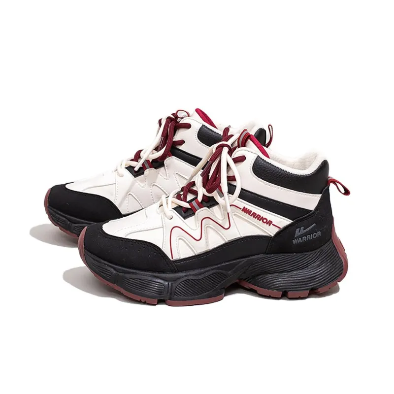 Warrior Wear Resistant Slip Resistant High Top Chunky Sneakers Women's Beige Black Red-1