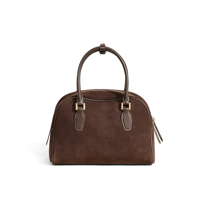COMELY Cow Leather Boston Bag One Shoulder Handbags Regular Women's Chocolate/Khaki-4