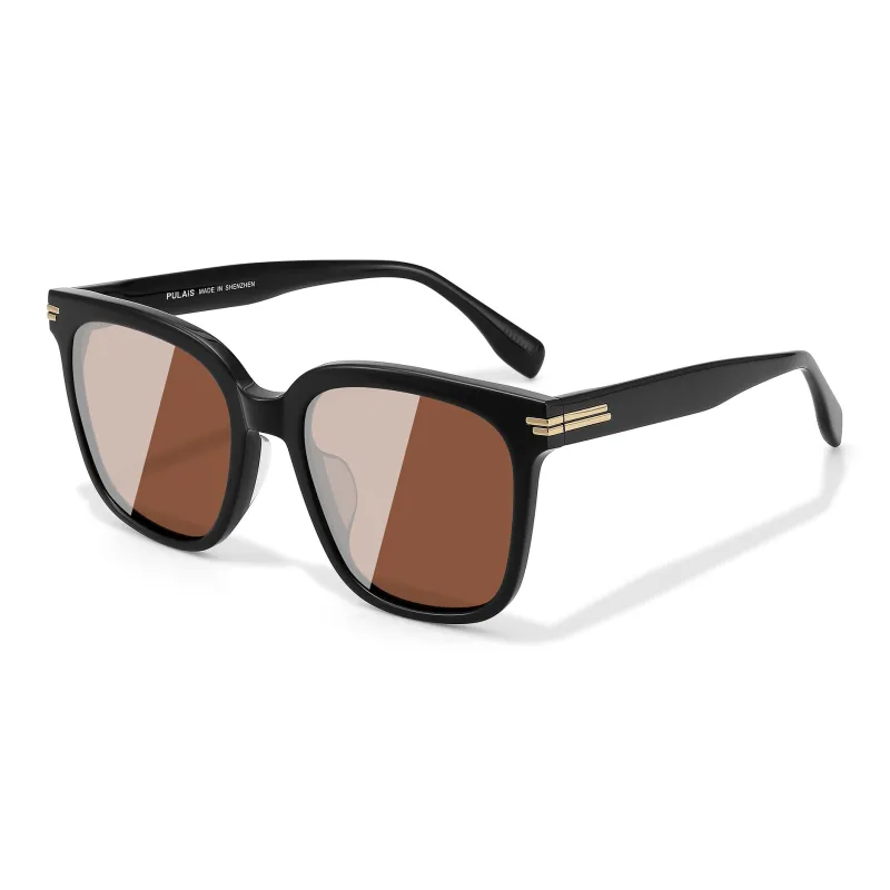 PULAIS Plate Frame Square Sunglasses Men's Black-14
